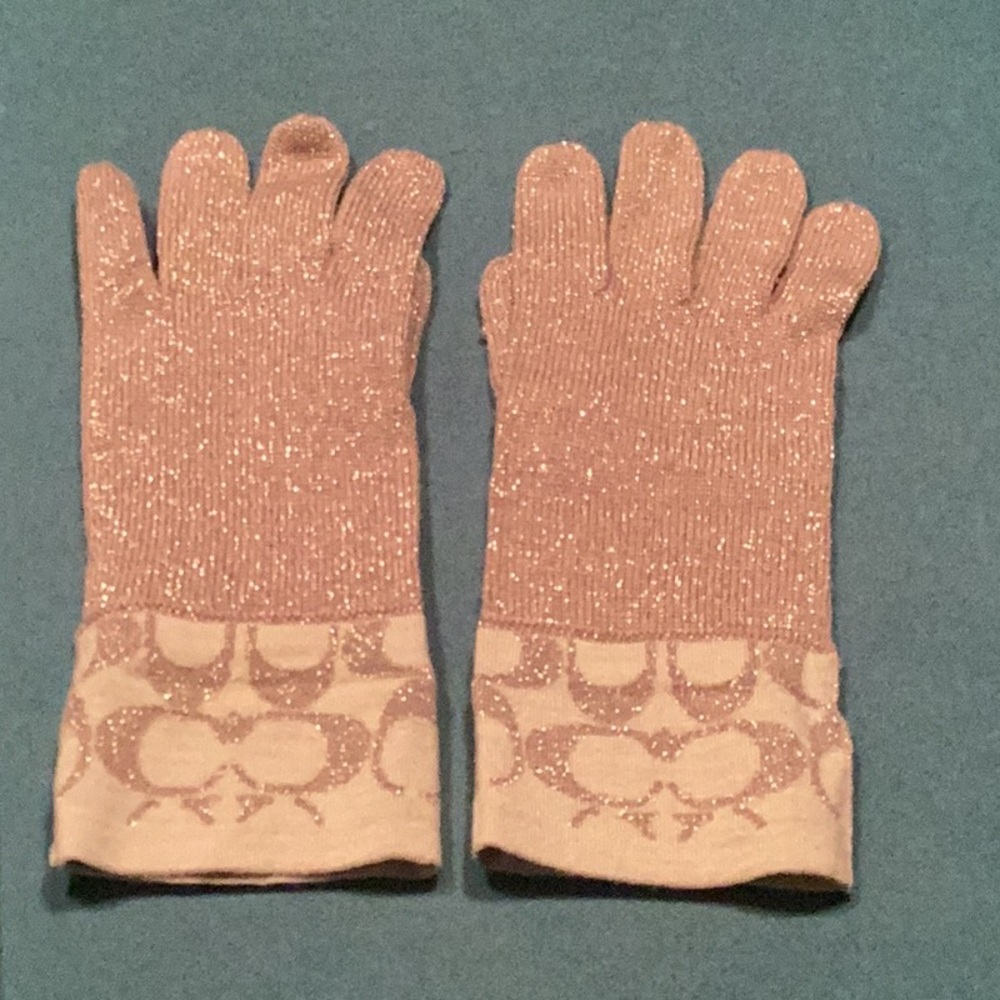 Coach Pink Glitter Knit Gloves